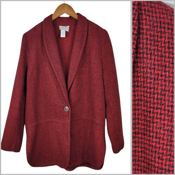 Vtg Coldwater Creek Fleece Sweatshirt Jacket Small Coat Oversize Red Tweed Wool - Picture 1 of 6